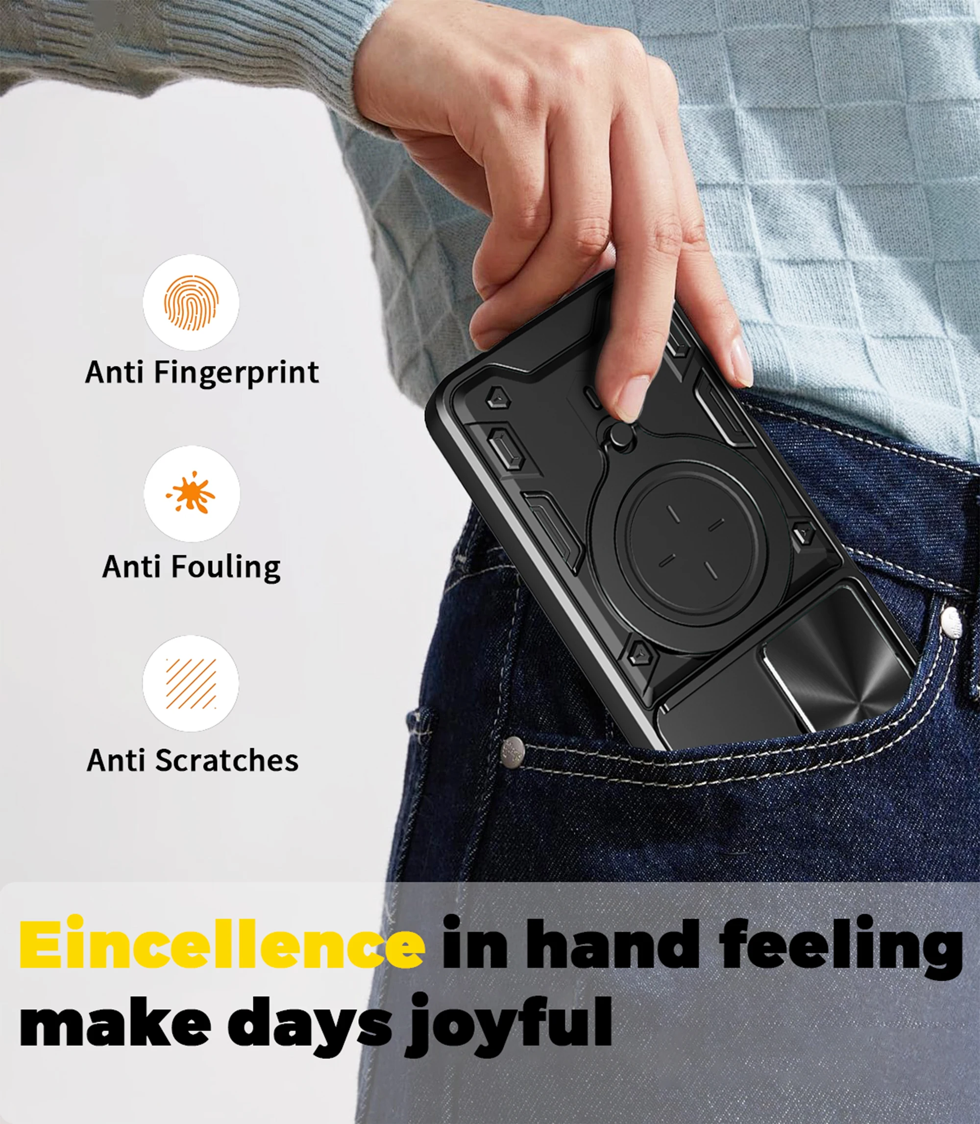 Custodia per Xiaomi Poco M7 4G Protezione magnetica per fotocamera scorrevole Poco M7Plus M7pro M6Pro Cover 360 Ruota Cavalletto Armatura Anello Funda