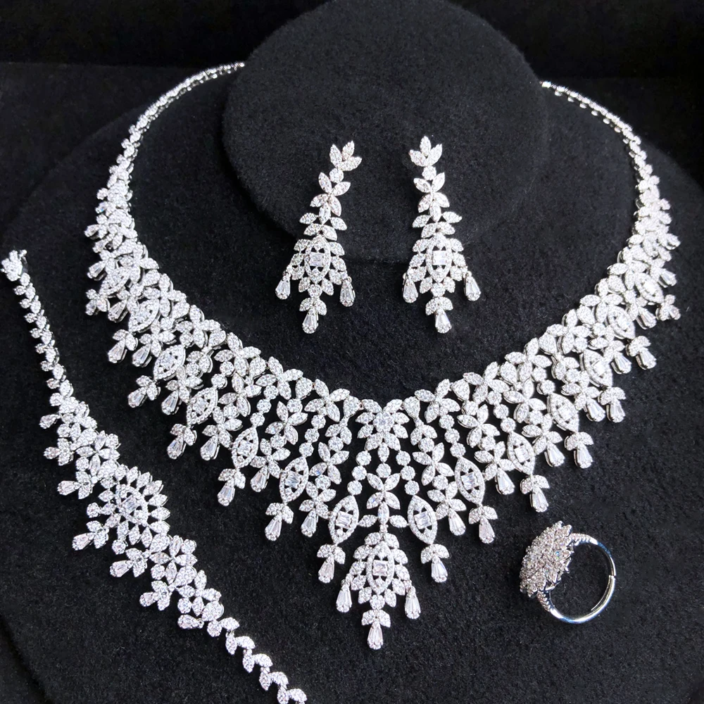 

Missvikki Shiny Fashion 4PCS Luxury African Jewelry Set For Women Wedding Party Zircon Crystal Indian Dubai Bridal Jewelry Sets