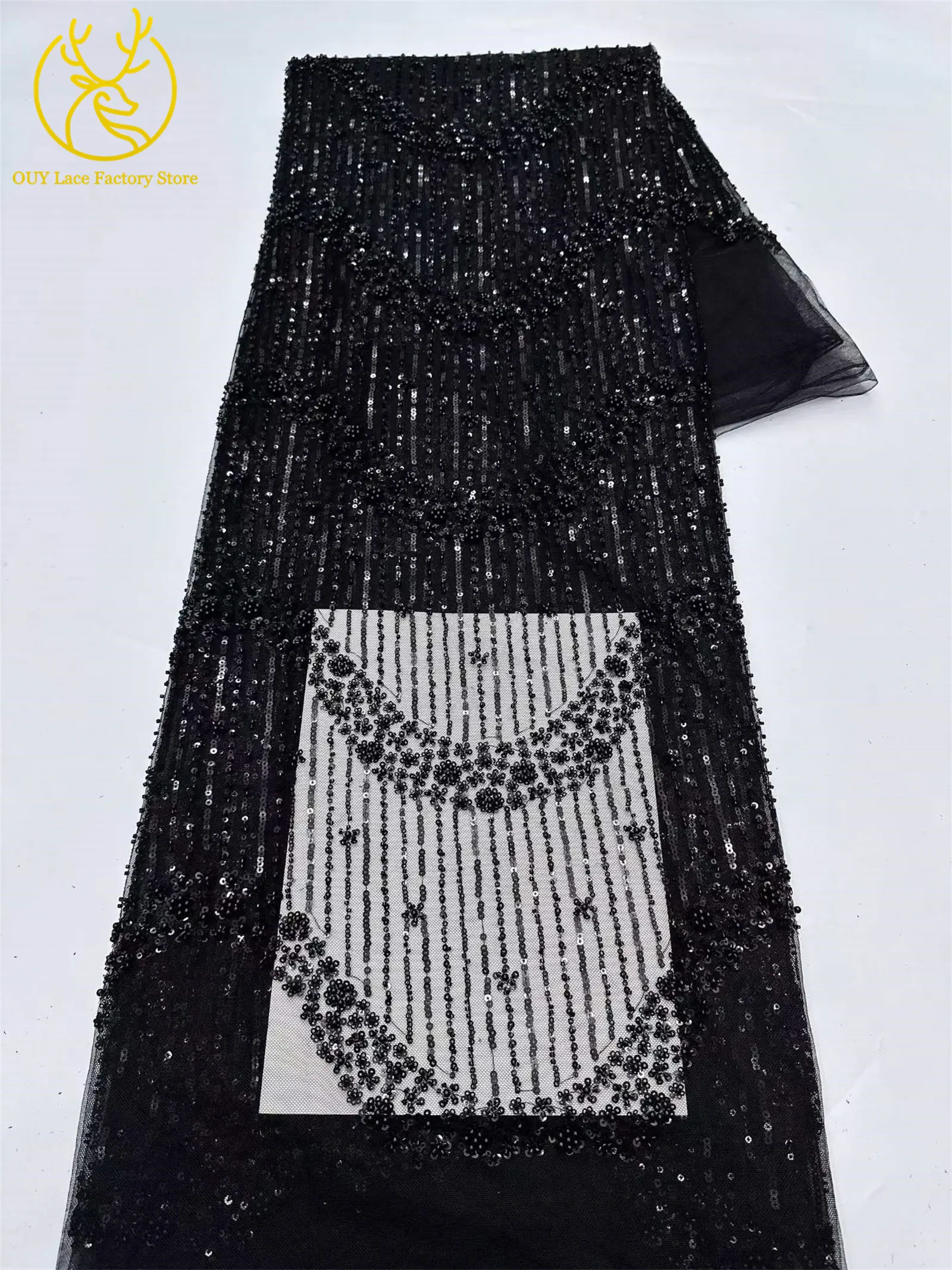 5 Yards Afrikanischer Bräutigam-Perlen-Tüll-Spitzenstoff Rosa Eleganter Nigerianischer Pailletten-Perlen-Netzstoff zum Nähen von Hochzeits- und Partykleidern – Detail 13