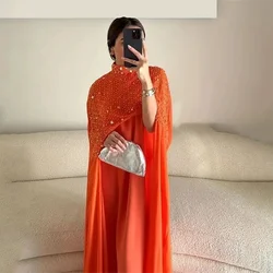 Customized Two Pieces Evening Dresses High Neck Beadings Sequins Chiffon Floor Length Formal Party Prom Dress Vestidos De Noche