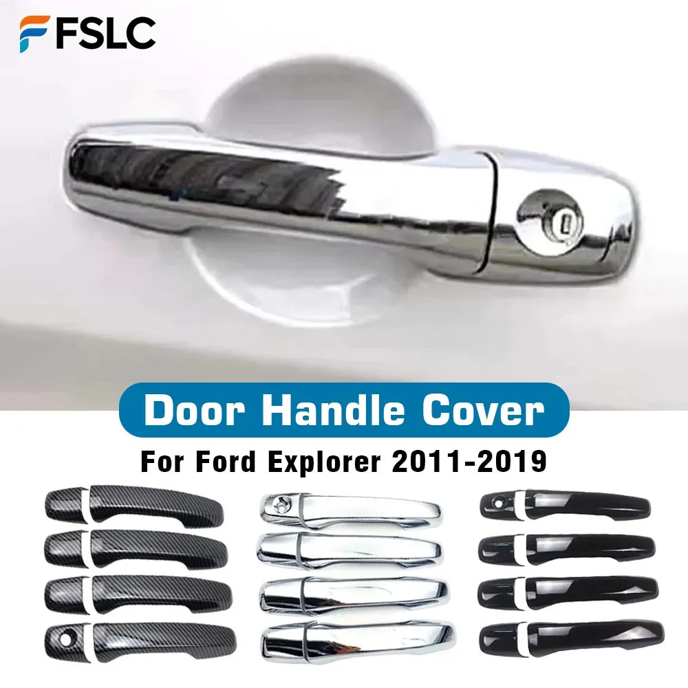 

Украшение автомобиля, крышка дверной ручки для Ford Explorer 2011-2019, углеродное волокно, глянцевый, черный, хром, серебристый, автомобильные аксессуары, Стайлинг