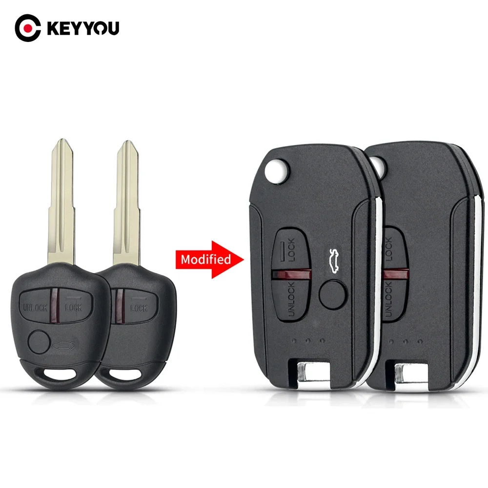 KEYYOU 2 Buttons Car Folding Flip Remote Key Shell Case For Mitsubishi Outlander Pajero Lancer Evolution Grandis