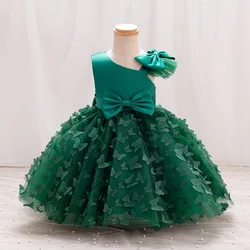 High end Baby Girls' Dress New One Shoulder Sequin Mesh Dress 1-6T Baby Birthday First Year Party Princess Dress