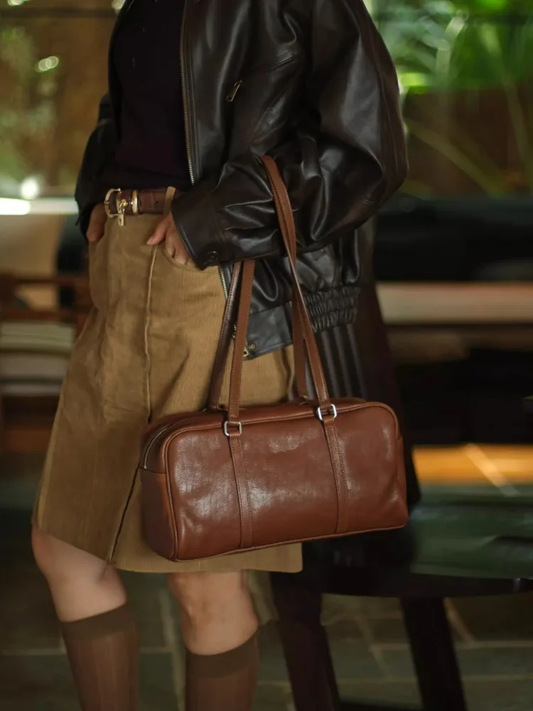 

Fashion Simple Long Genuine Leather Women Pillow Boston Bag\Handbag Big Real Leather Tote Underarm Shoulder Commuter Bag New