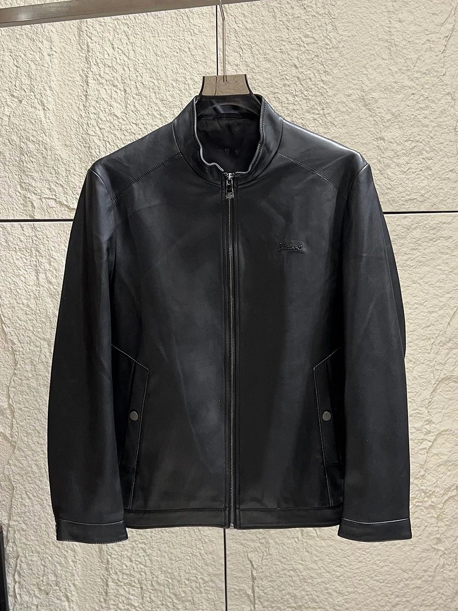 

Casual Men's Leather Jacket Soft Stand Collar Commuter Versatile Spring Autumn Outerwear Youth Popular Standard Fit Long Sleeve