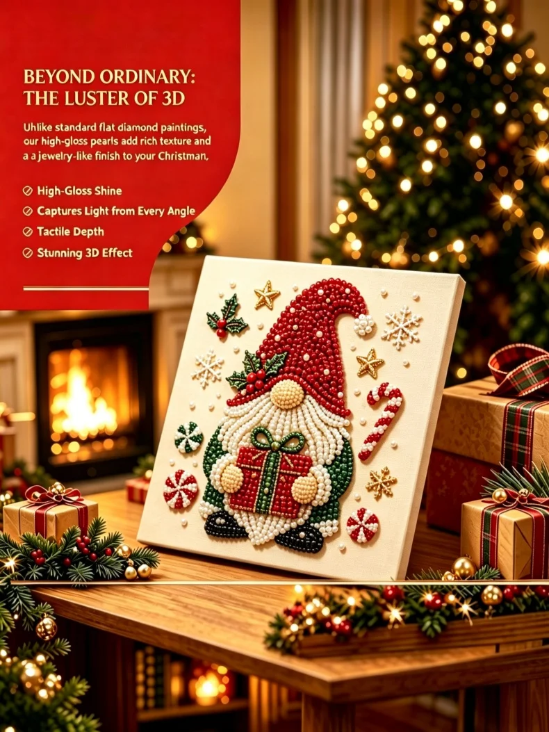 Weihnachts-Perlen-Diamantmalerei-Kunstset mit Rahmen, DIY-Perlen-Bastelset für Erwachsene, Anfänger, Heimdekoration, Wandkunst, Partygeschenk – Detail 2