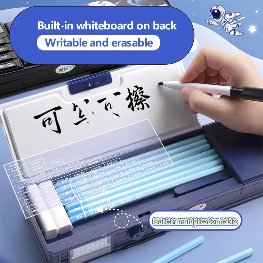 Imagem -03 - Multifuncional Senha Bloqueio Papelaria Box Double-layer Pen Box de Alta Tecnologia Lápis Box Elementary School Suprimentos Estudante