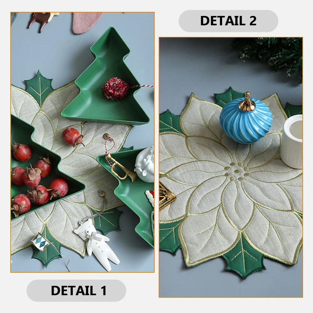 

4pcs Xmas Placemat Dinning Plate Mat Insulation Heat-Resistant Table Decoration Poinsettia Design Reusable Christmas Table Mats