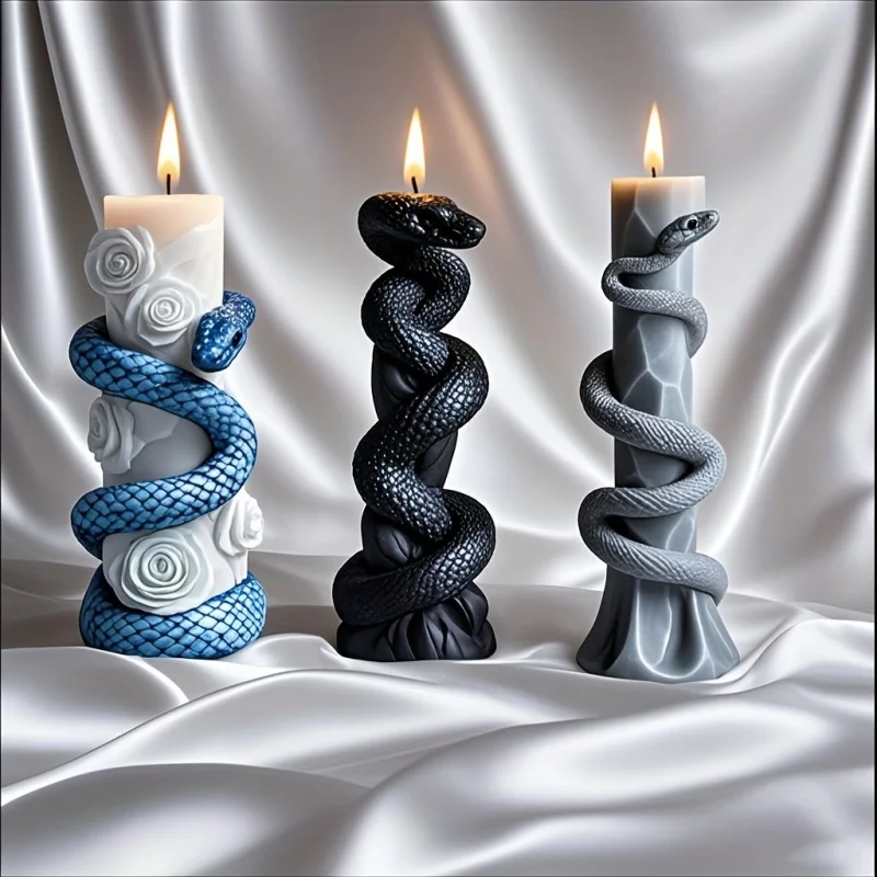 

3-Pack Snake Candle Mold Silicone Set - DIY Scented Candles & Plaster for Halloween Gifts, Resin Craft & Grinding Tools