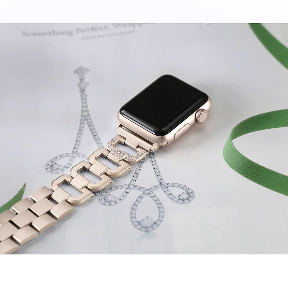 Women Diamond Strap For Apple Watch 10 9 8 7 6 SE Band 46mm 45mm 41mm 42mm 40mm 44mm Metal Link Bracelet For iWatch Ultra 2 49mm