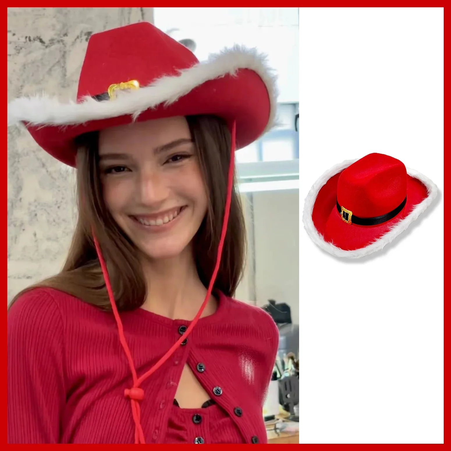 2024NEW Hot Christmas Hat Red Santa Cosplay  Accessories For Women Holiday Party Club Performance Photoshooting Cow Boy Hat