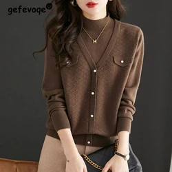 Women Korean Fashion Half High Collar Patchwork Elegant Knitted Sweater Retro Chic Soft Knitwear Solid Long Sleeve Pullover Tops