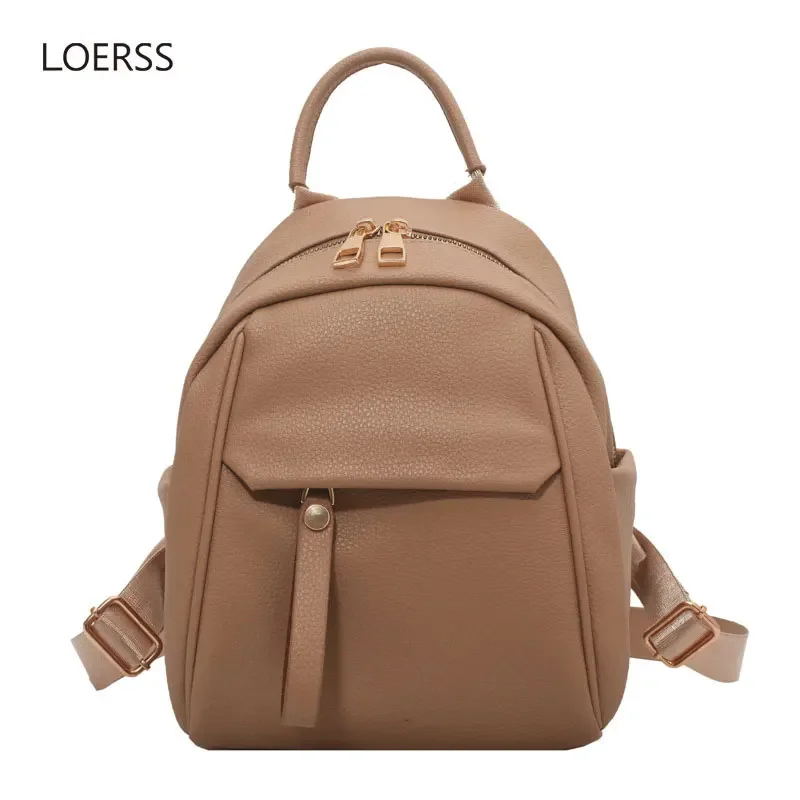 

LOERSS Casual Waterproof Backpack for Women Versatile Solid Color Small Bags College Style Travel Rucksack Schoolbag 2023 New