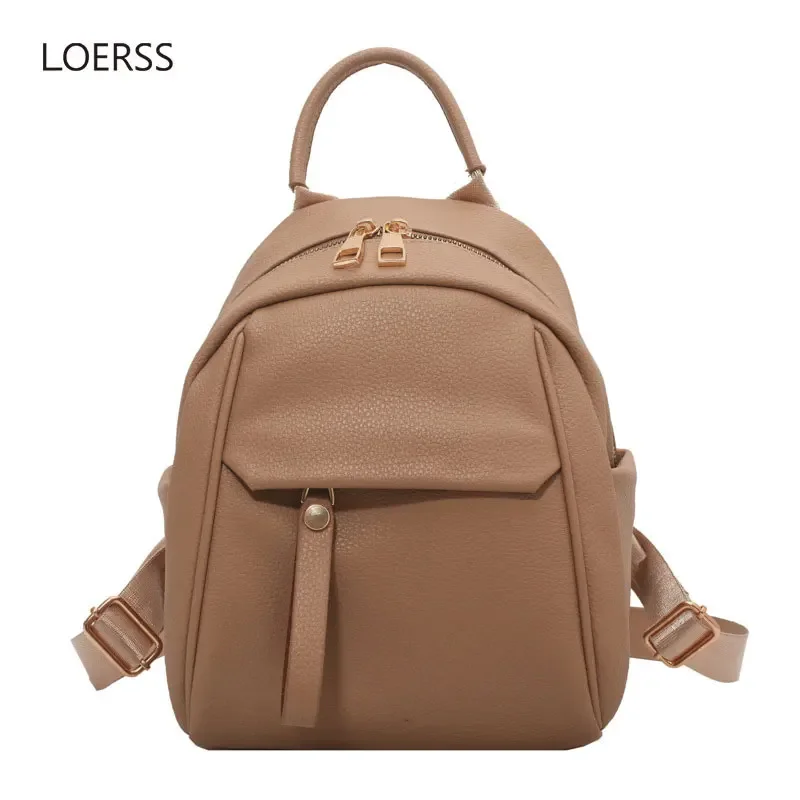 LOERSS Casual Waterproof Backpack for Women Versatile Solid Color Small Bags College Style Travel Rucksack Schoolbag 2023 New