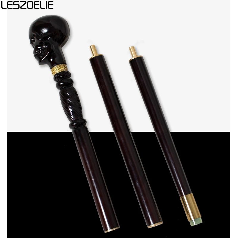 95cm German Beech Wooden Black Brown Skull Head Walking Stick Men And Women Fashionable Cane 3-Pieces Detachable Elegant Stick