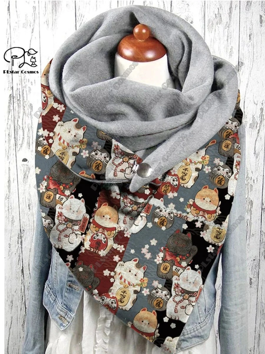 

PLstar Cosmos 3D printed animal series cute funny cat pattern printed warm shawl scarf spring winter large triangle scarf M-2