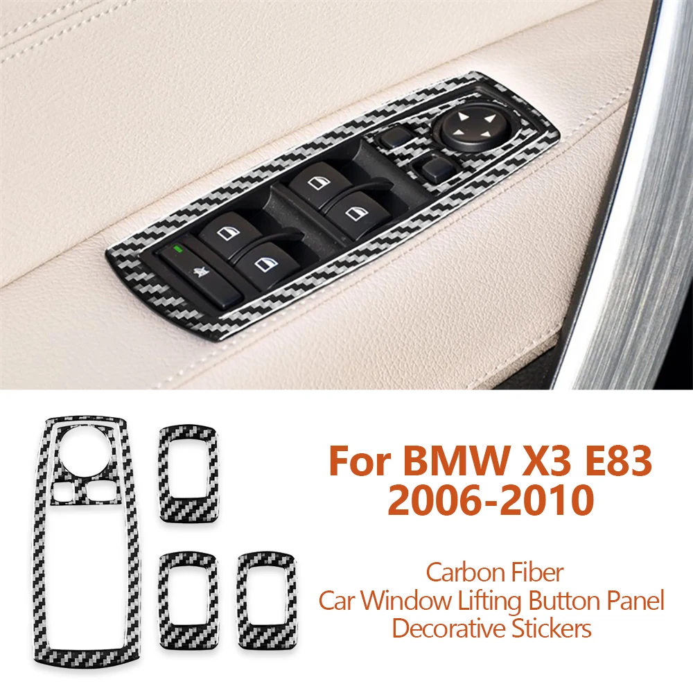 

For BMW X3 E83 2006-2010 Car-styling Carbon Fiber Car Window Lifting Button Panel Decorative Stickers Interior Auto Accessoriess