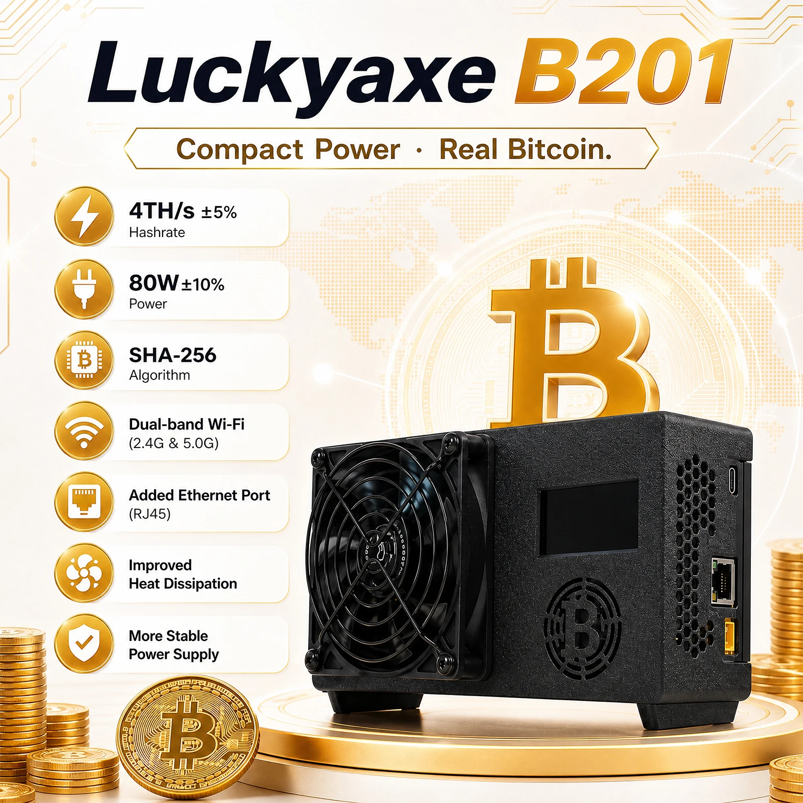 Luckyaxe B201 4TH/s SHA256 Bitcoin Miner Home Mining ASIC Crypto Machine SOLO Lottery