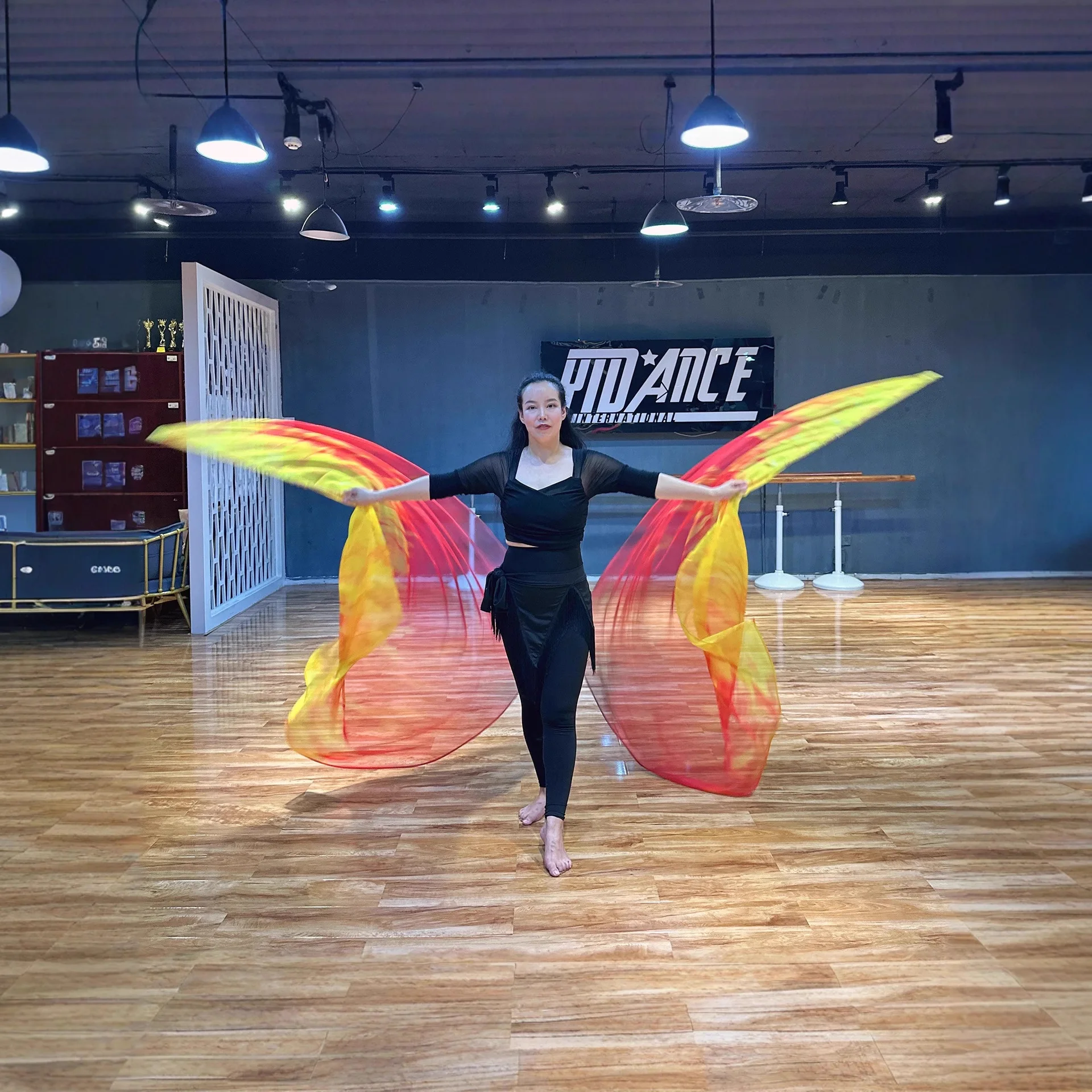 National flag dance props praise flag chiffon gradual change flame yellow red gauze worship flag worship European and Amer