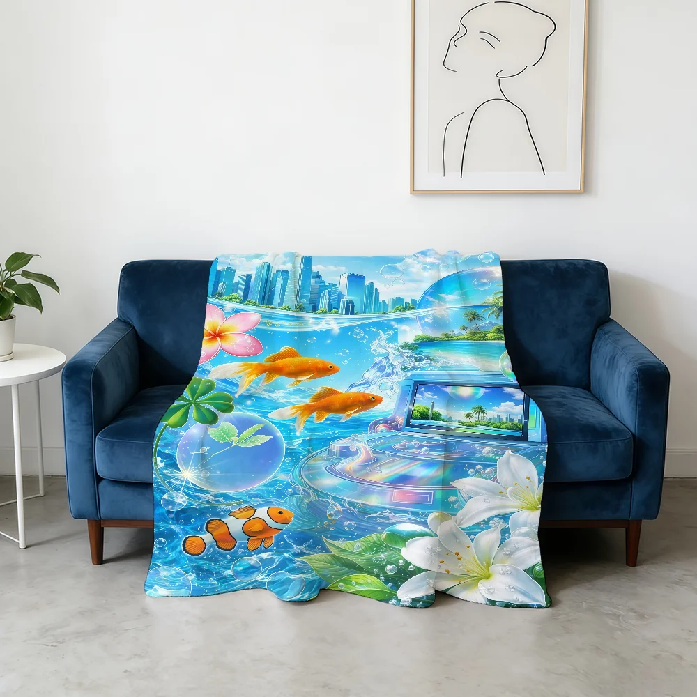 Tropical Preppy Frutiger Aero Blanket Flannel Warm Soft Throw Blanket For Room Sofa Childish Birthday Gifts