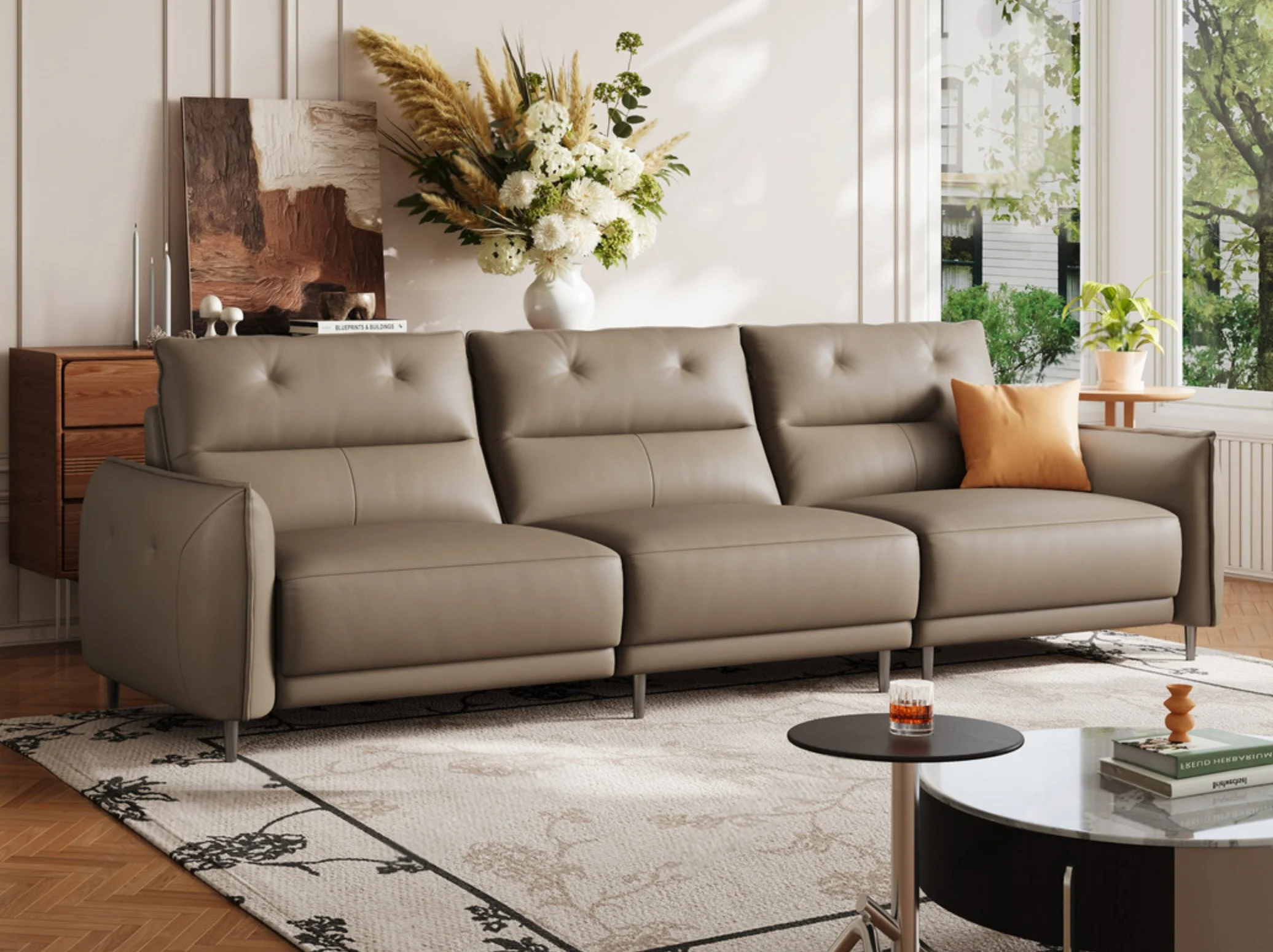 Italian Minimalism, Zero-wall-leaning Electric Functional Sofa,one-touch Start/stop for Easy Lying Flat, Coffee Brown