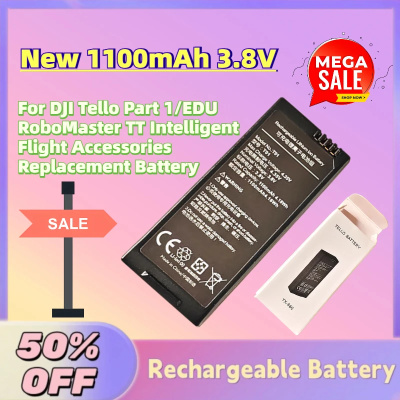 

New 1100mAh 3.8V Li-Po Drone Battery for DJI Tello Part 1/EDU RoboMaster TT Intelligent Flight Accessories Replacement Battery