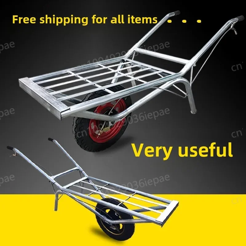 Hand Push Single Wheel Construction Site Handcart, Pull Goods with Two Wheels, Handle Solid Pasture with Two Wheels