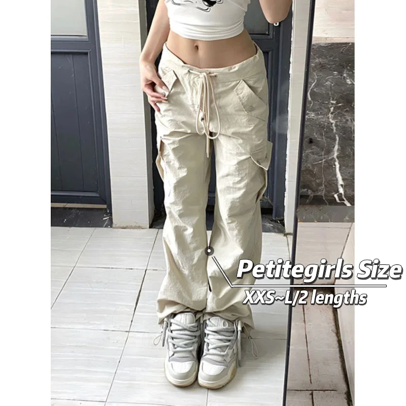 American Spicy Girls Straight Leg Strap Work Pants Women Summer 150cm Petite girls High Waist Relaxed and casual Wide leg pants