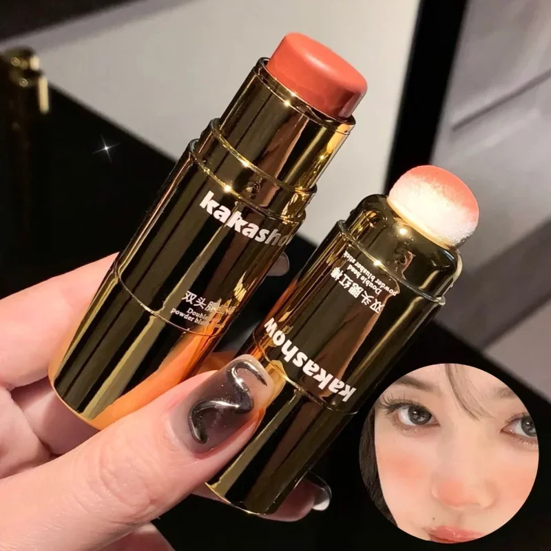 Esponja de Blush Stick Double-Ended, Clareamento Facial Suave, Creme Blush de Baixa Saturação, Pêssego Pink Cheek Tint, Cosméticos de Maquiagem Coreanos