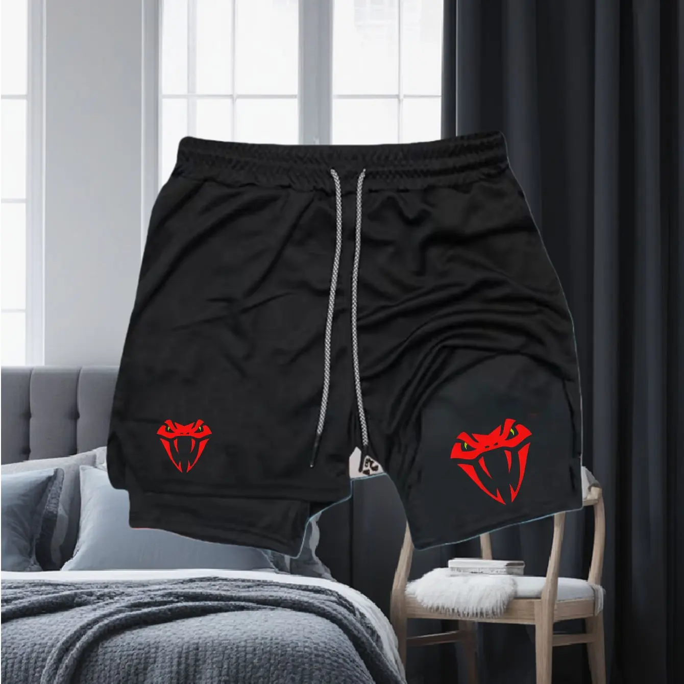 

Men's Running Shorts Quick-drying Fitness Black Double Layer Shorts Men New Sport Workout Training Bodybuilding Short Pants