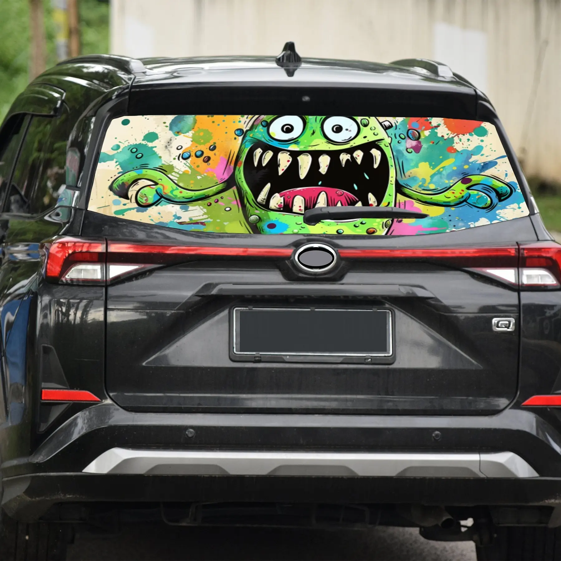 يلتف الفينيل المثقوبة من مادة PVC على شكل وحش أخضر من Joyful، ملصق زجاج خلفي متين للسيارة، مقاوم للماء للزجاج الأمامي للسيارة #4