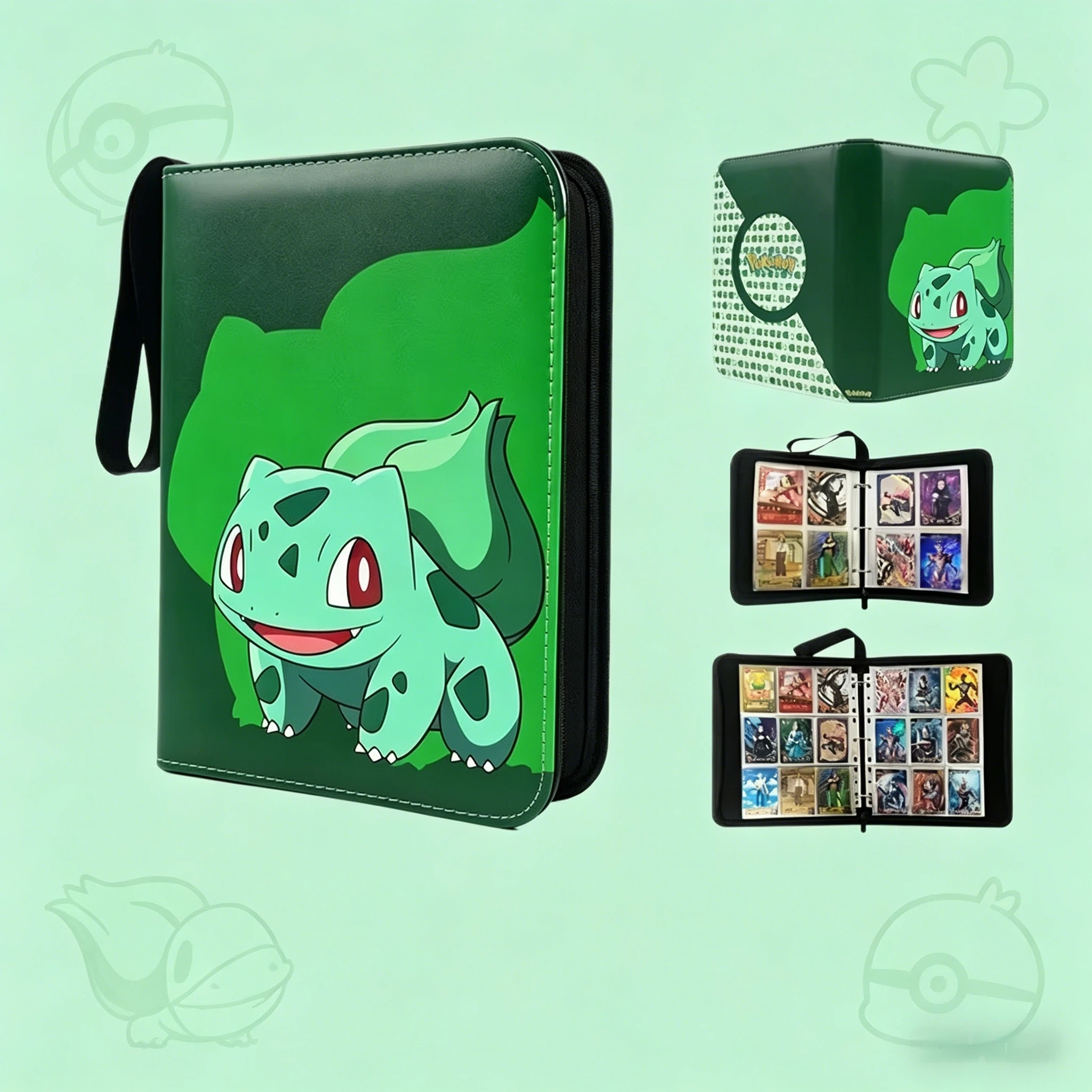 Squirtle Bulbasaur Card Binder Anime Photo Album Collect Loose Leaf Pu Zipper Figure Card Holder Storage Bag Toy Peripheral Gift