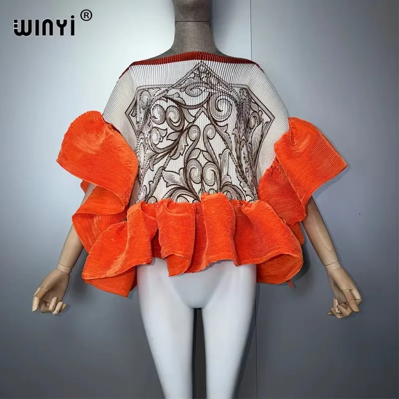 WINYI Women's Pleated Elastic Casual Top Kawaii Africa Jacket Summer Beach Cover up T-Shirts Evening Dress