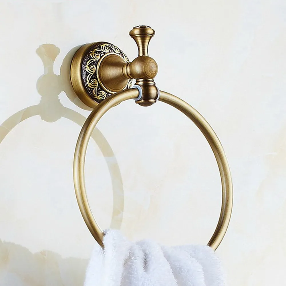 Antike Bronze Messing Handtuch Ring Runde Wand Montiert Handtuch Rack Bar Halter Bad Zubehör Bba489