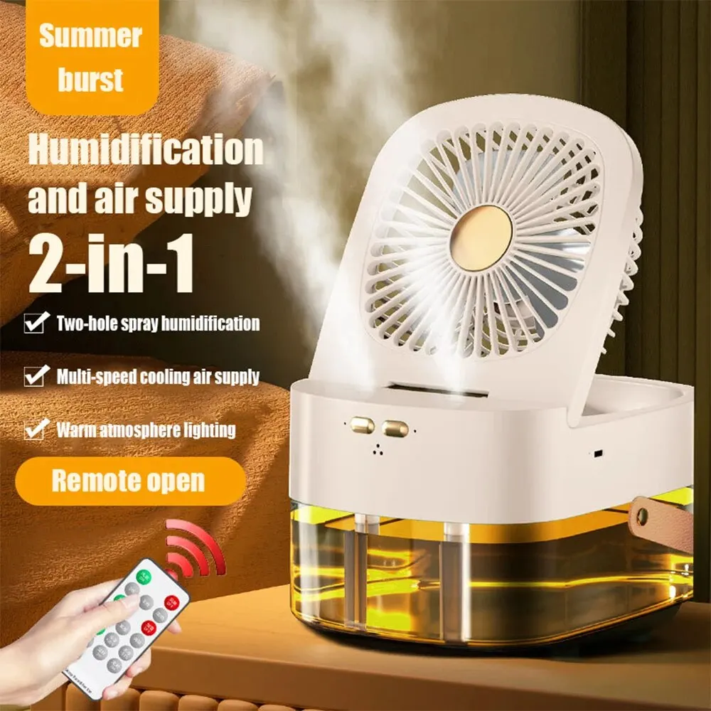 Cooling Fan Spray Portable Remote Desk Fan USB Control 3 Speeds Double spray Small Personal Cool Mist 2.5L