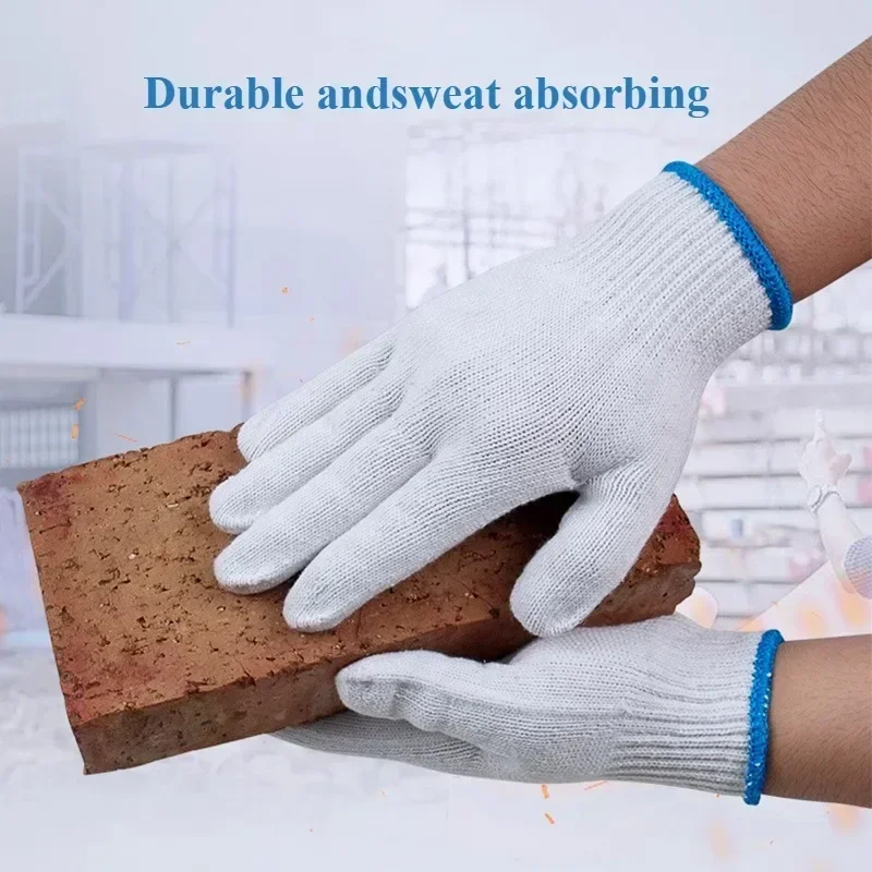 6/12 زوجًا من قفازات العمل القطنية المقاومة للانزلاق والمقاومة للاهتراء في موقع البناء، قفازات حماية العمل البيضاء المشفرة #4