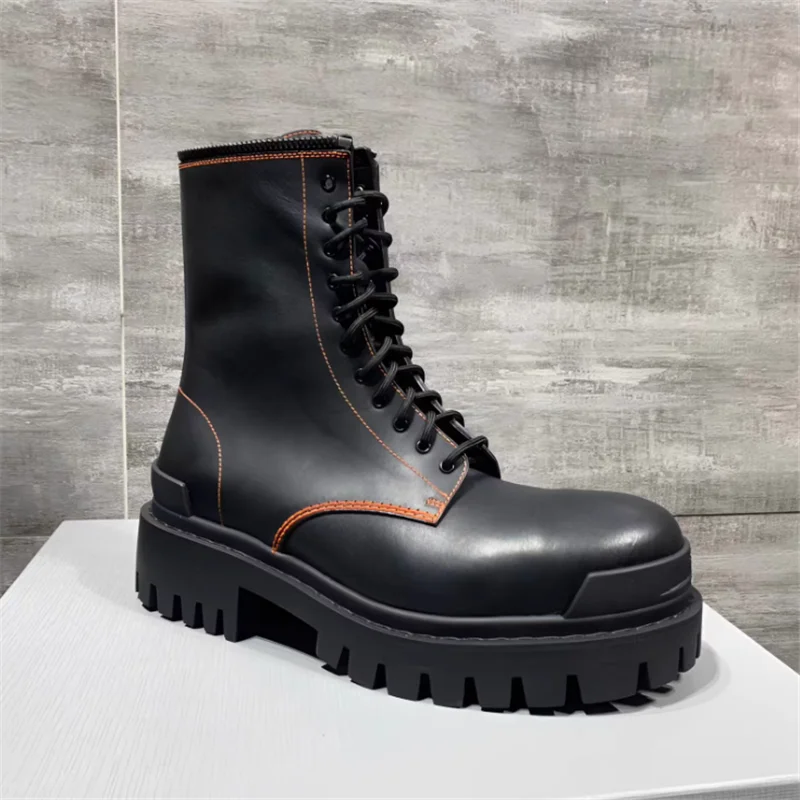 

Real Leather Man Ankle Black Boot Waterproof Men Thick Bottom Designer Boots