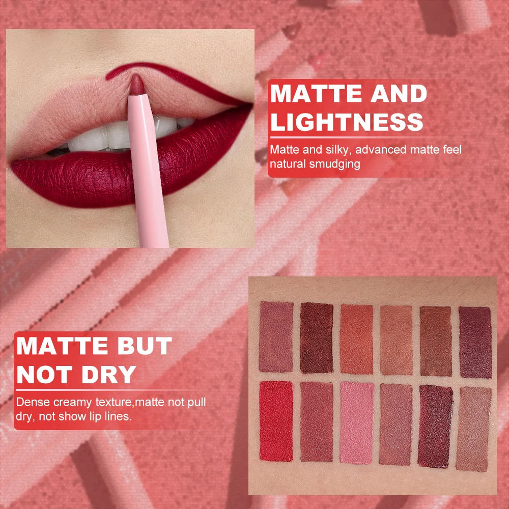 Set di penne per rossetto per labbra, impermeabile opaco non appiccicoso non trasferibile a lunga durata rosa malva rosso intenso nudo, trucco Y2K Natale