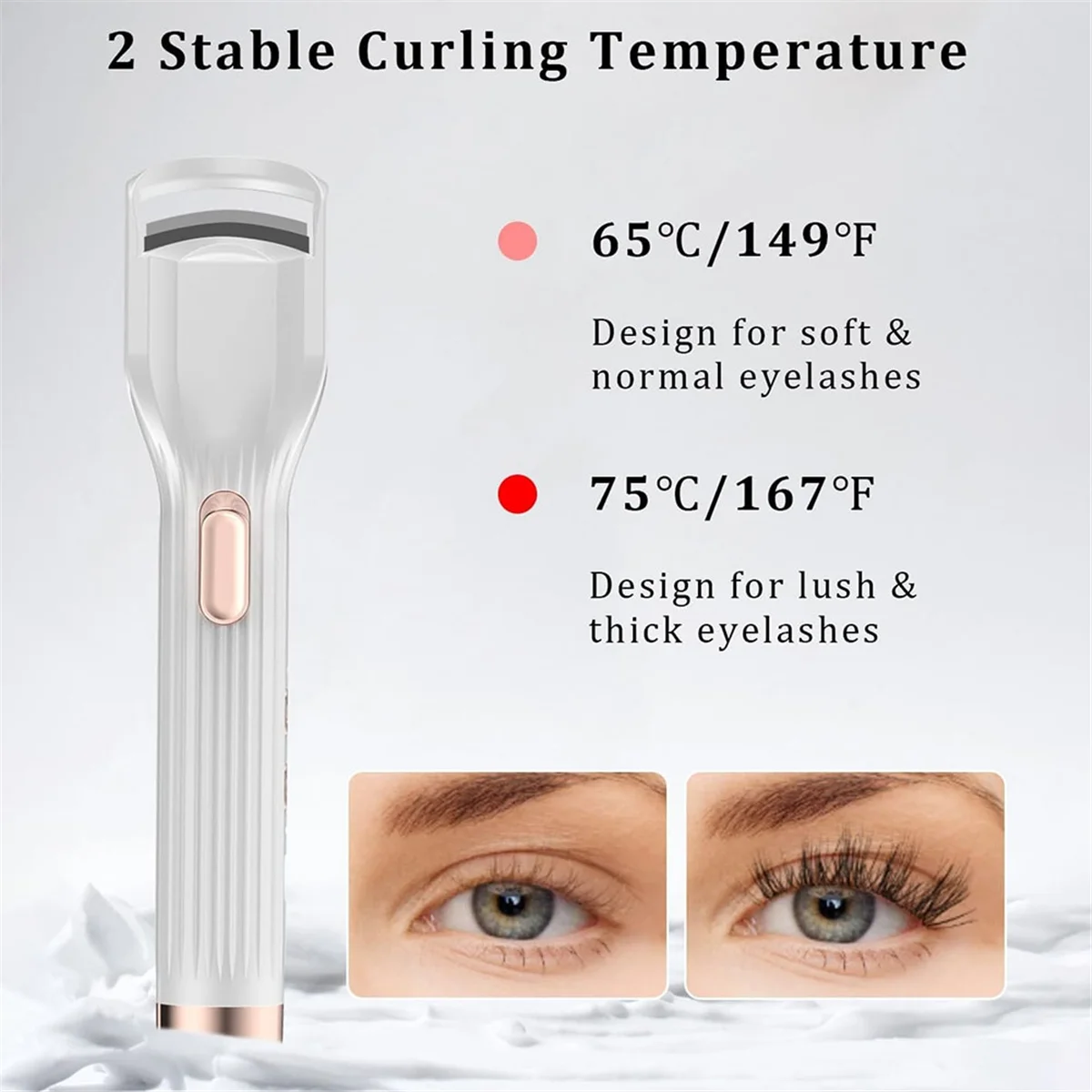 Rizador de pestañas en caliente Premium PRO - Calentamiento rápido en 8s - 24 horas de larga duración - Rizador de pestañas eléctrico recargable