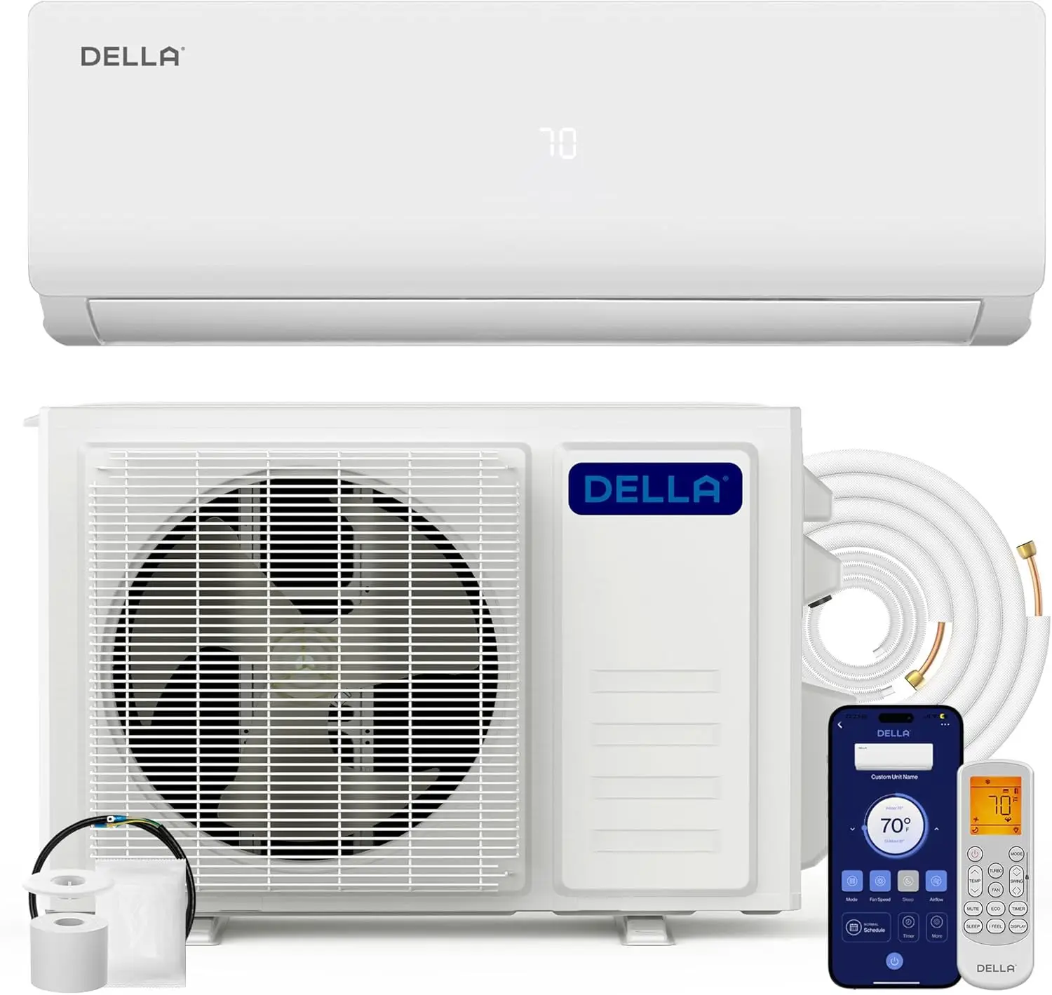 Seri Versa 9000 BTU Mini AC terpisah bekerja dengan Alexa 19 SEER2 mengunci hingga 400 Sq.Ft 230V Wifi mendukung AC & 0.75 Ton Pu panas