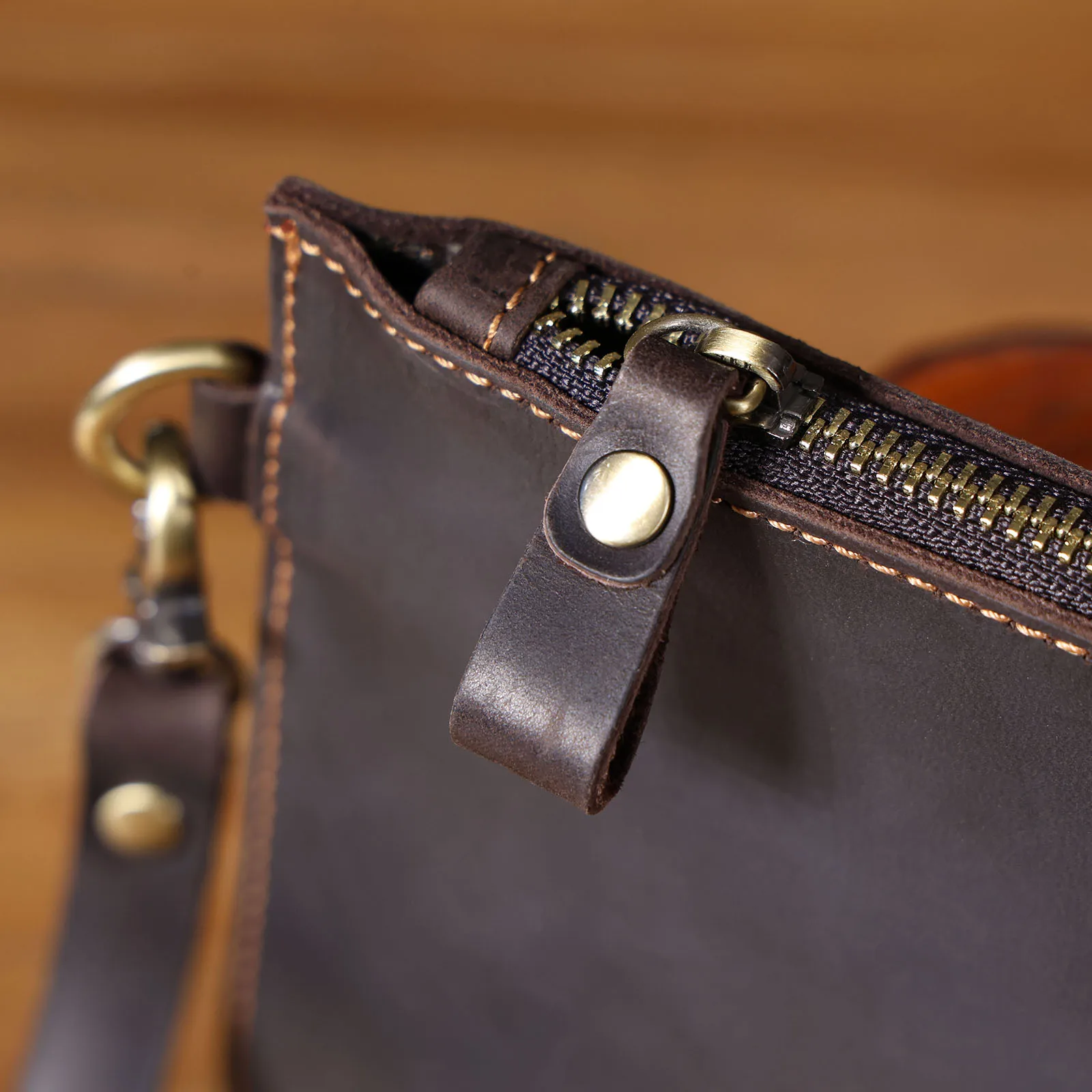 Vintage Echtleder Herren-Clutch-Tasche Lange Geldbörse für Männer Erstklassiges Leder Retro-Kartenhalter Handyhalter – Detail 15
