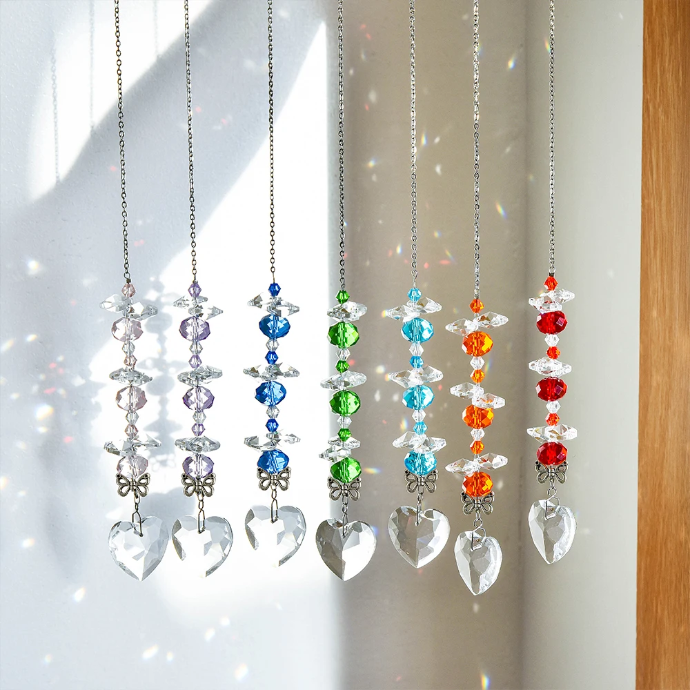 7pcs Classic Crystal Heart Prismatic Suncatcher - Easter Decorative Crystal Hanging Ornaments for Living Room and Garden