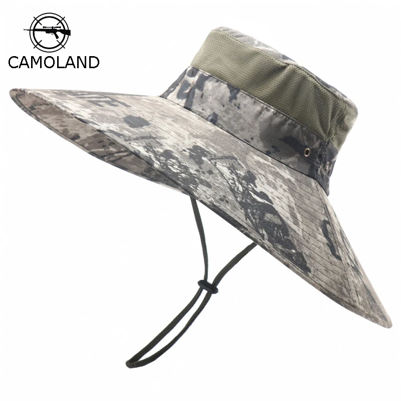 CAMOLAND Summer UV Protection Sun Hats For Women Men Fashion Tie-dye Hiking Bucket Hat Outdoor Wide Brim Fisherman Caps