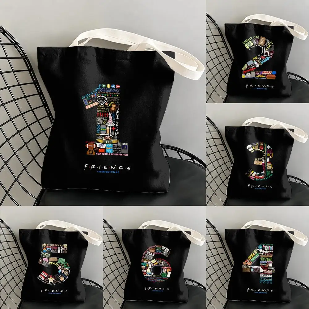 Friends number art Storage Bags Canvas Double-Sided Print Beach Bag Durable Handbag Shoulder Travel Bag Gift