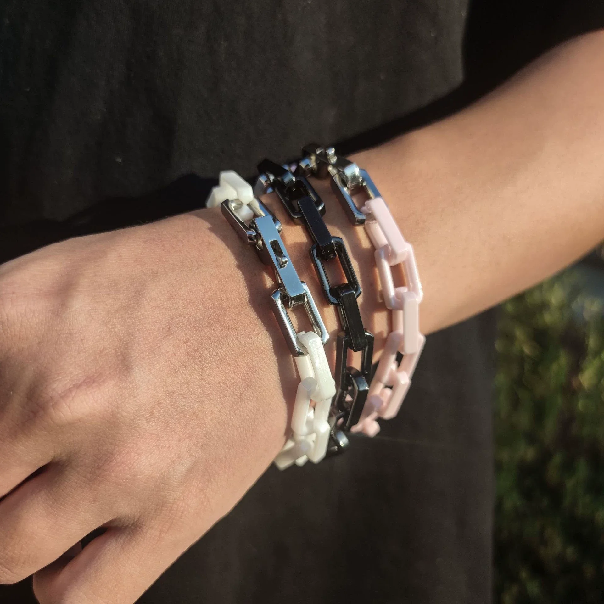 

Fashion 10MM Stainless Steel In Ceramics Bracelet For Men Women Hip Hop Colorful Rapper Charm Jewelry Gift