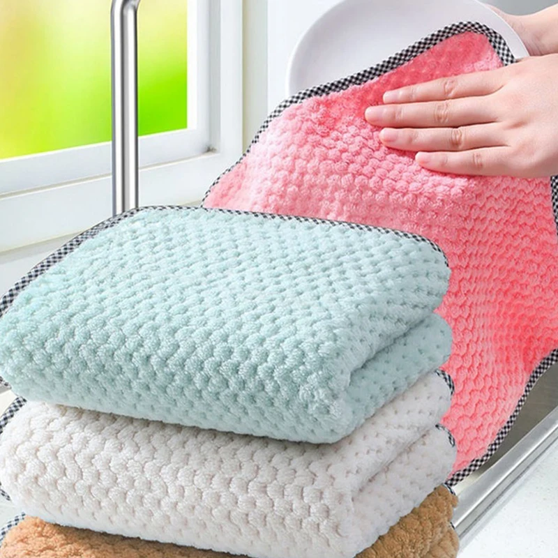 Kitchen Daily Dish Towel Non-stick Oil Thickened Dish Cloth Hanging Cleaning Towel Pineapple Towel For Wiping Hands