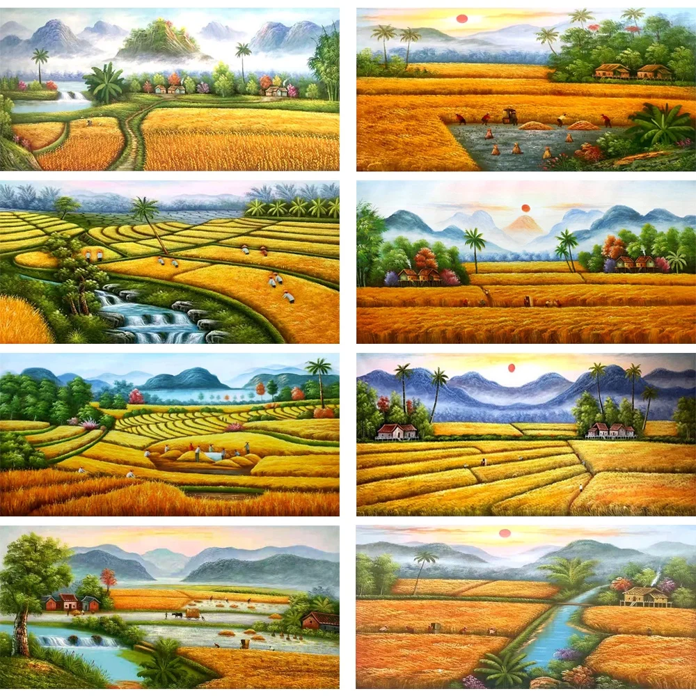 

DIY full Diamond Embroidery,Round Diamond Rural Scenery Harvest Wheat Field living room decoration rhinestone Diamond painting