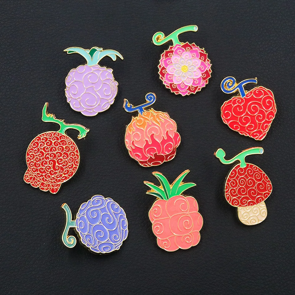 One Piece Anime Brooch Devil Fruit Model Badge Luffy Gum-Gum Fruit Pin Cartoon Metal Accessories Cosplay Toy Figure Gift