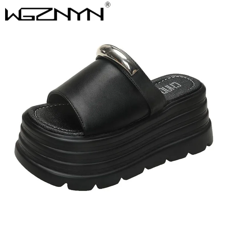 

Летние пляжные сандалии, новинка 2025 года, женские шлепанцы на танкетке, женские шлепанцы на высокой платформе 8 см, женские уличные повседневные шлепанцы