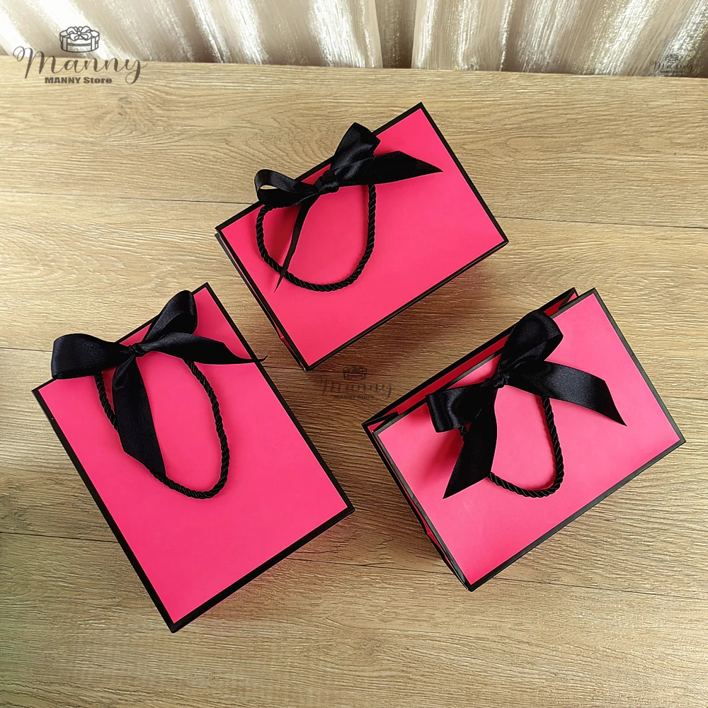 Pretty Pink Kraft Gift Bag Gold Present Box For Pajamas Clothes Books Packaging Gold Handle Paper Box Bags Kraft Paper Gift Bag